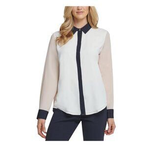 DKNY Color Block Long Sleeve Button Down Blouse - Size XL